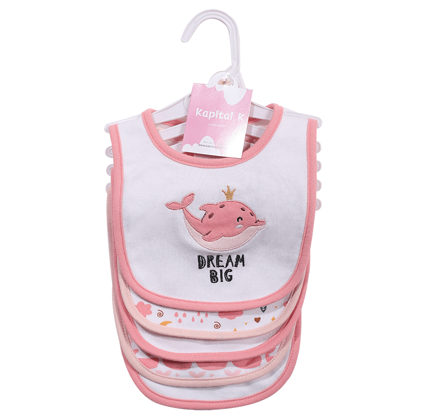 Kapital K 5pcs! Double - Layered Absorbent Cotton 5 - Piece Set with Cartoon Embroidery and Magic - Tape Adjustable Feeding Bibs for 0 - 3 Year - Olds, Boys & Girls