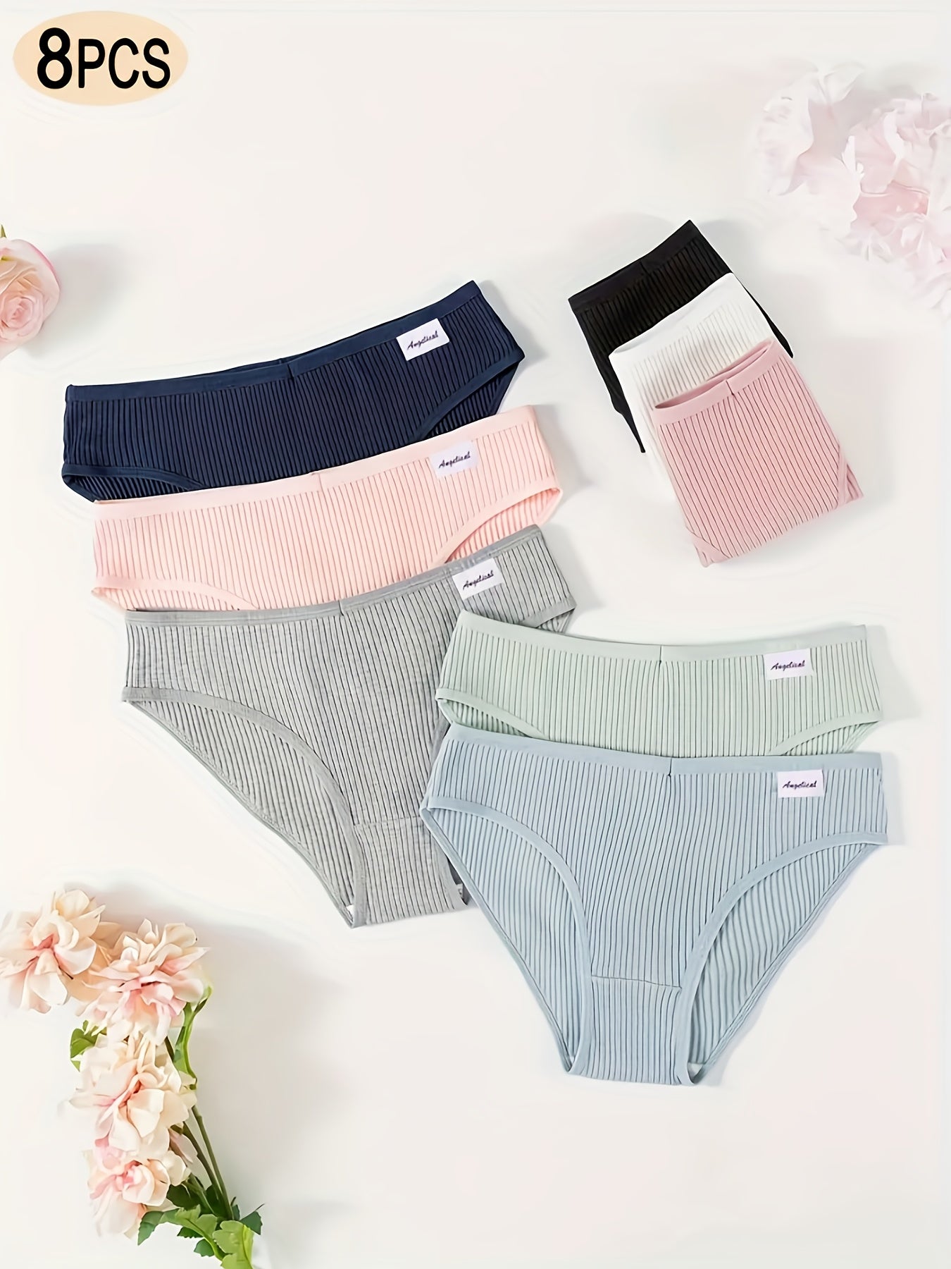 8pcs Women'S Soft Everyday Underwear - Non-Transparent Full Coverage Mid-Rise Briefs, Seamless & Breathable Boxer Briefs with Minimalist Elegant Design, Multi-Color Options (Navy, Pink, Light, Grey, Dark Brown) - Daily Essentials for Everyday & Spec