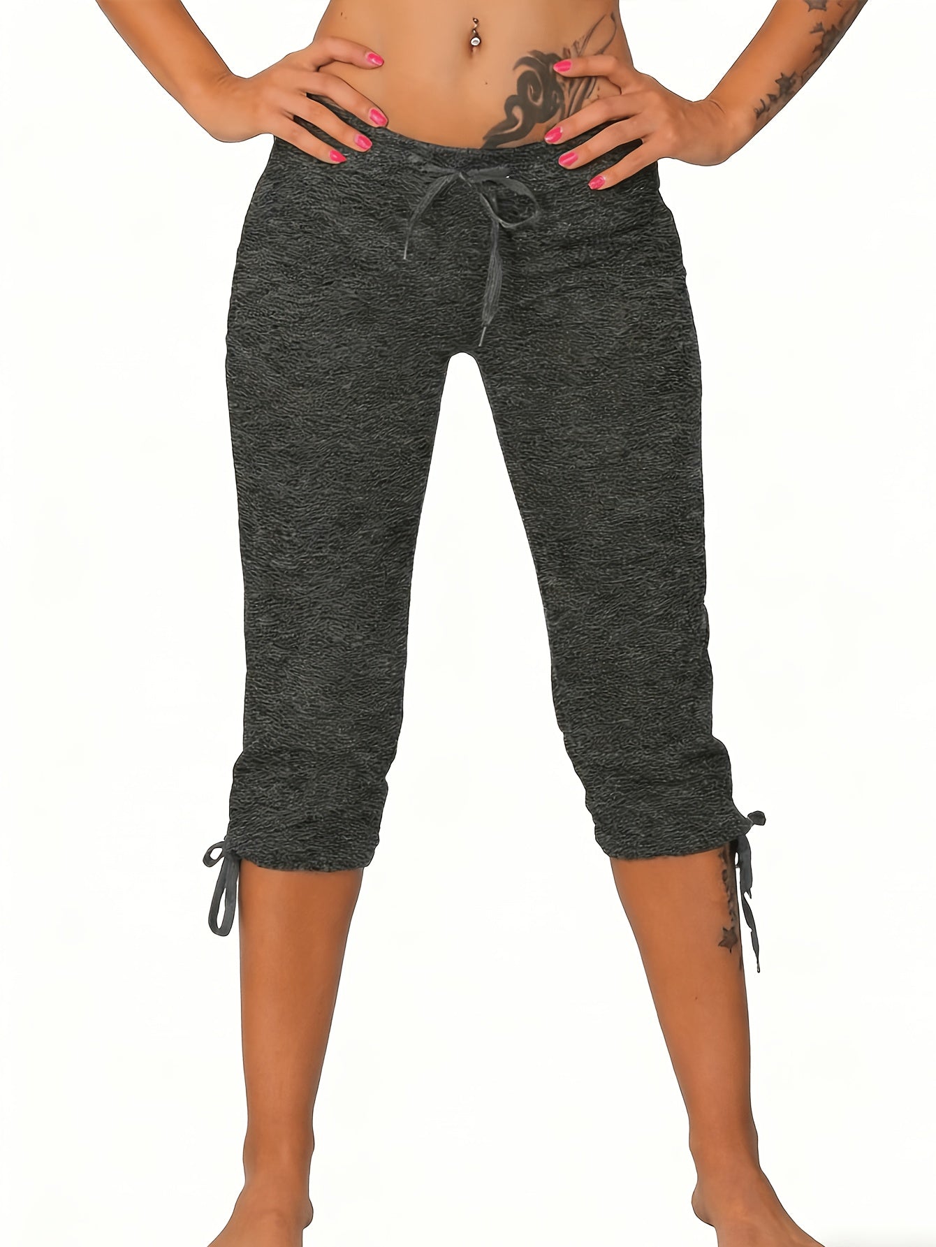 (Pack Of 4) Women'S Lightweight Cropped Trousers With Drawstring Waist - Casual Trousers, Comfortable And Stylish Everyday Trousers For Spring And Summer | Loose Fit Trousers | Casual Style Trousers
