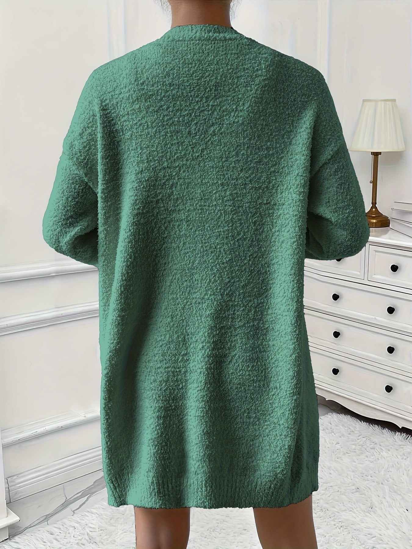 Women's Casual Warm Lounge Set, Cozy Long Sleeve Cardigan & V Neck Tank Top & Shorts, Soft Relaxing Home Outfit, Comfort Wear for Fall & Winter