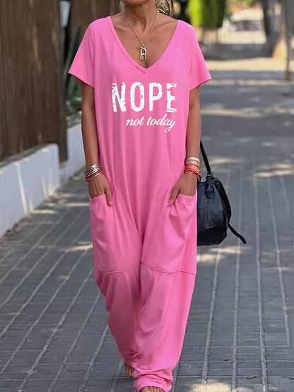 Three Colors Women'S V-Neck Loose-Fitting Romper Featuring Pockets - Casual Solid Ideal for Spring/Summer, Comfortable And Fashionable, Women'S Jumpsuits And Rompers