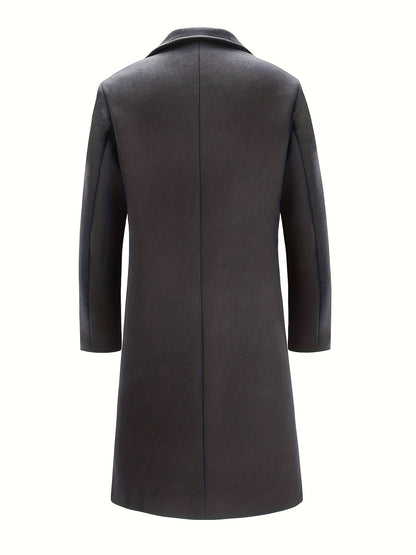 Mens Long Trench Coat Single Breasted Wool Blend Pea Coat Warm Winter Overcoat with Pockets