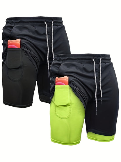 2-Piece Set Mens Running Shorts, 2-in-1 Shorts, Workout Running Shorts For Men, 7-Inch Gym Yoga Outdoor Sports Shorts