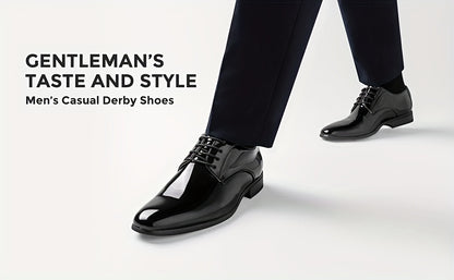 Men's Faux Patent Derby Shoes | Non-Slip Formal Lace-Ups for Wedding & Outdoor Activities