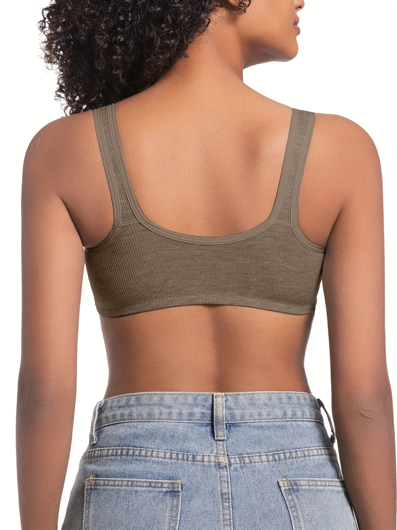 Women'S Front-Closure Vertical Stripe Wireless Push-Up Bra 5pcs Set Seamless Underwear, Adjustable Straps, Full Support Sports Bra White Fitness Apparel, Front-Closure Style Quick-Dry High-Stretch Breathable Fabric High-Support Women'S Bra Bundle