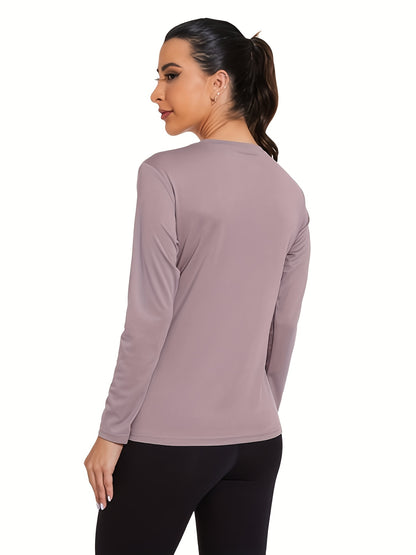 Set of 5 Women'S Long-Sleeve Shirts with Round Necks, Designed for Quick Drying, Suitable for, Fitness, And Outdoor, Available in Various Colors