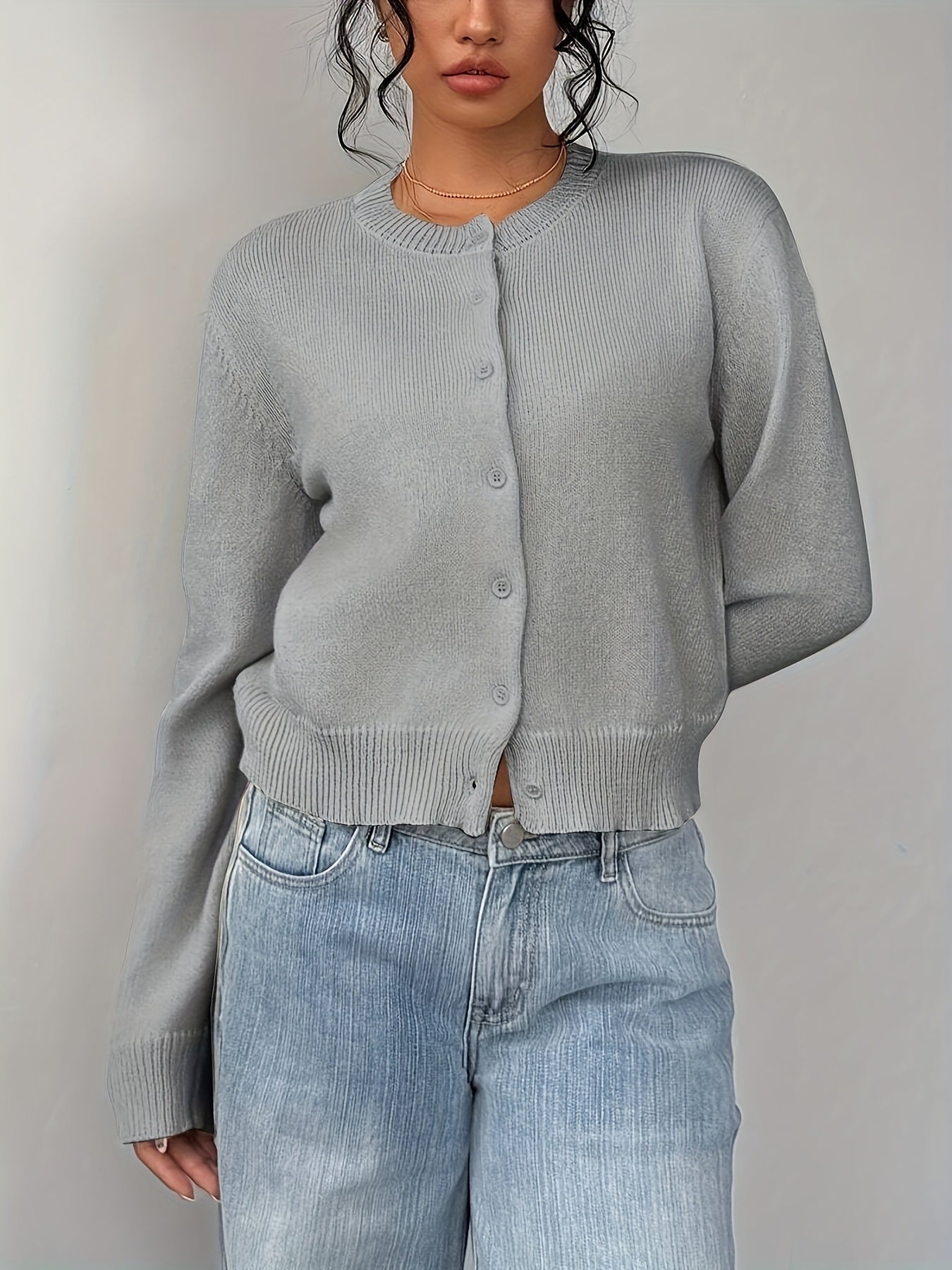 Womens Local Warehouse New Arrivals, Spring Autumn Round Neck Button Cardigan, Elegant Noble Ladies Cropped Long Sleeve Tops, Soft Slim Fit Casual Daily Outerwear, Ropa De Mujer Fashion Female Clothes Discount Promotion