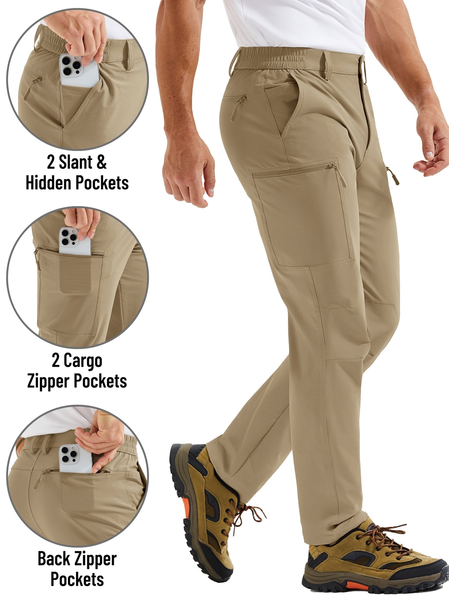 Men'S Cargo Pants Spring Hiking Trousers Quick-Dry Ripstop Stretch Fabric Breathable Moisture-Wicking Lightweight Elastic Waist And 3D-Cut 6 Pockets Outdoor Pants for Fishing Travel Camping, Work in Spring And Summer