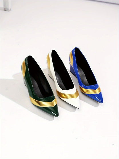 A Pair of Women'S Single Shoes with Black And Golden Color, Pointed Toe, Thick-Soled Comfortable Wedge Heels, Fashionable Leisure Elegant High, Shopping Banquet Commuting Single Shoes, Four Seasons Fashion High-Grade Noble Versatile ., Women Shoes