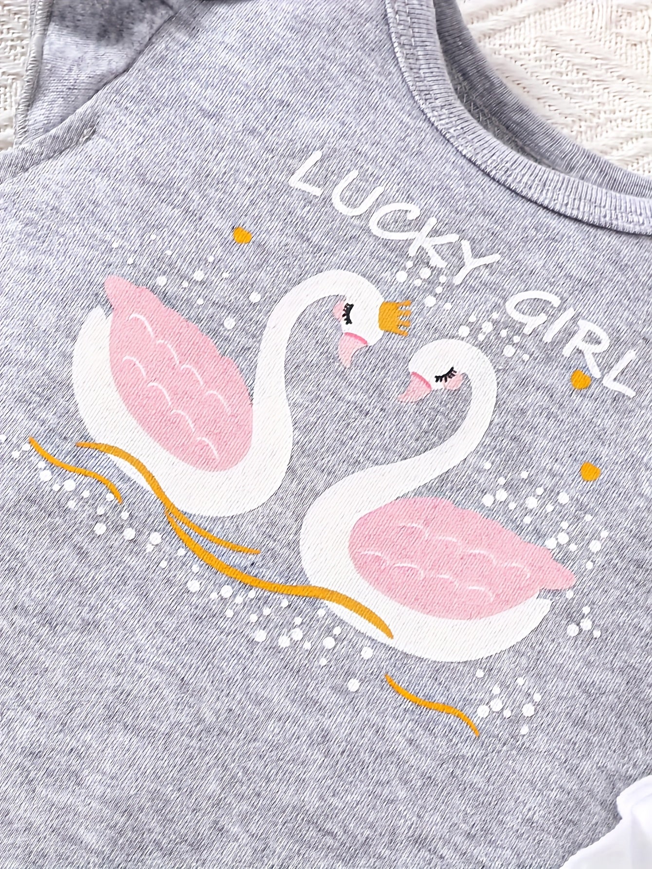 3pcs Set of Baby Triangle Jumpsuit Cartoon Swan Pattern Casual Jumpsuit for Young Girls And Babies Summer Outdoor Clothing, for Outdoor