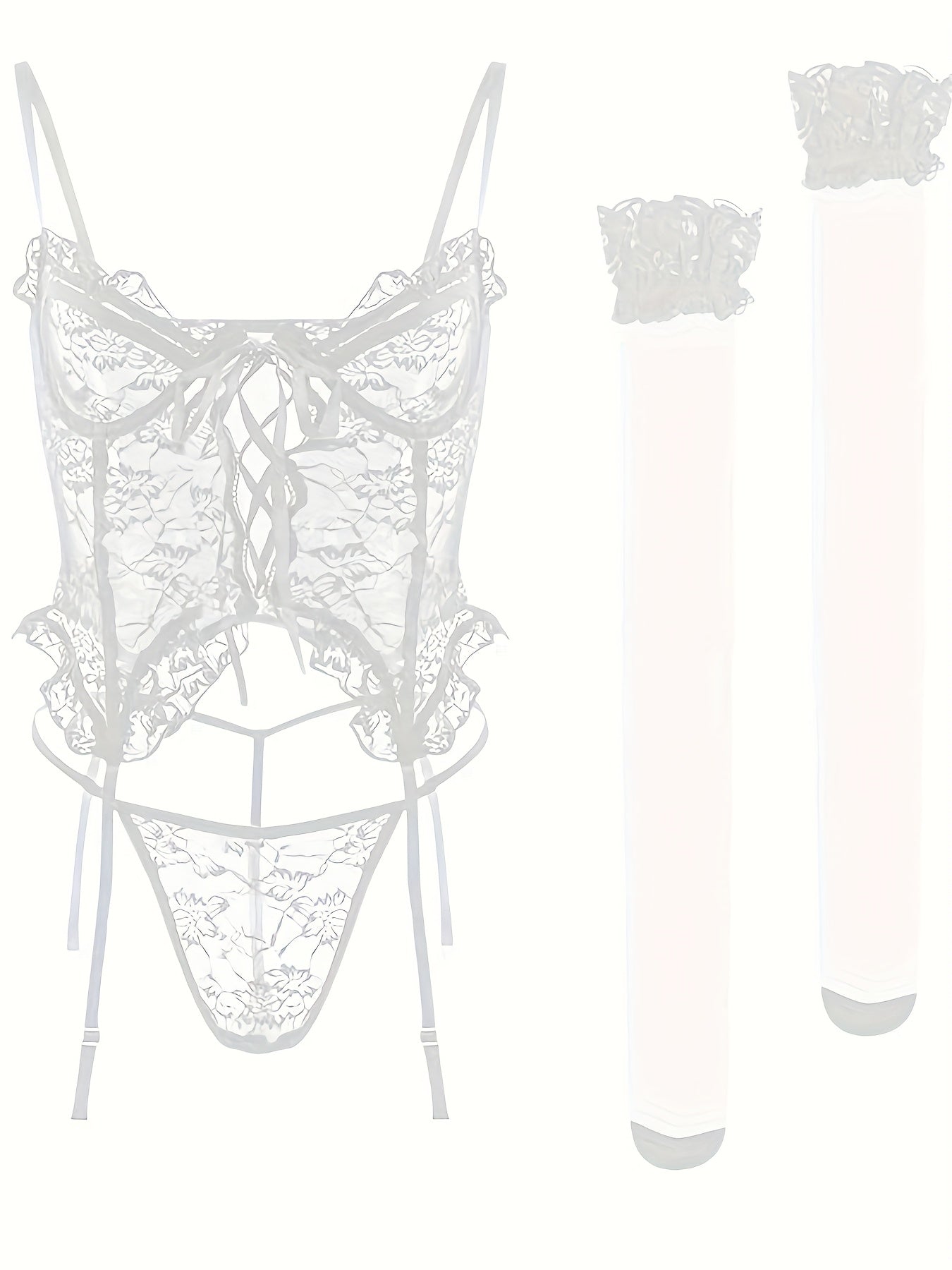 Women'S Sexy Lingerie Set with Garter Belt Lace Bodysuit Teddy Dolls Panty with Stockings, Women Teddy Lingerie Deep V Lace Lingerie Mini Babydoll Lingerie