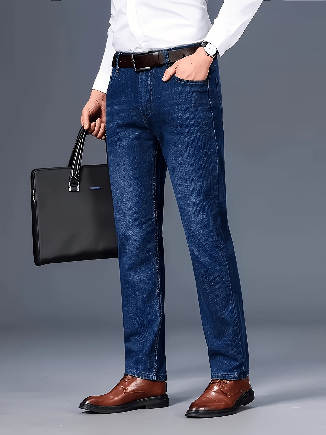 Men'S Regular Cut, Comfortable Stretch Waist Jeans, Classic All-Season Style, Comfortable Stretch Straight Leg Design. Suitable for Casual, Business, And Work Wear, Everyday Casual Attire, And a Must-Have Gift