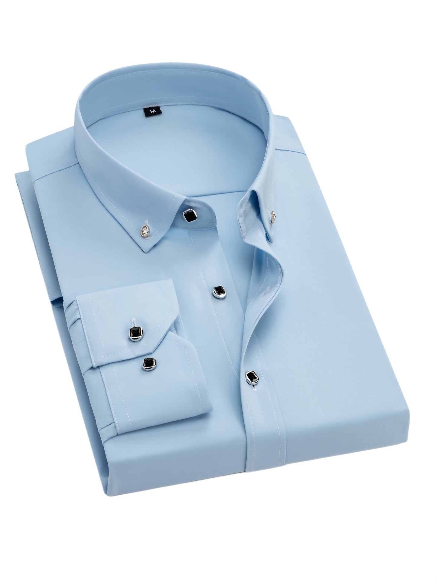 Father'S Day Gift Choice, Men'S Long Sleeve Button Shirt, Crystal Button Design, Solid Color Plain Formal Business Attire, Great As Gift for Party, Wedding, Date Dress Shirt