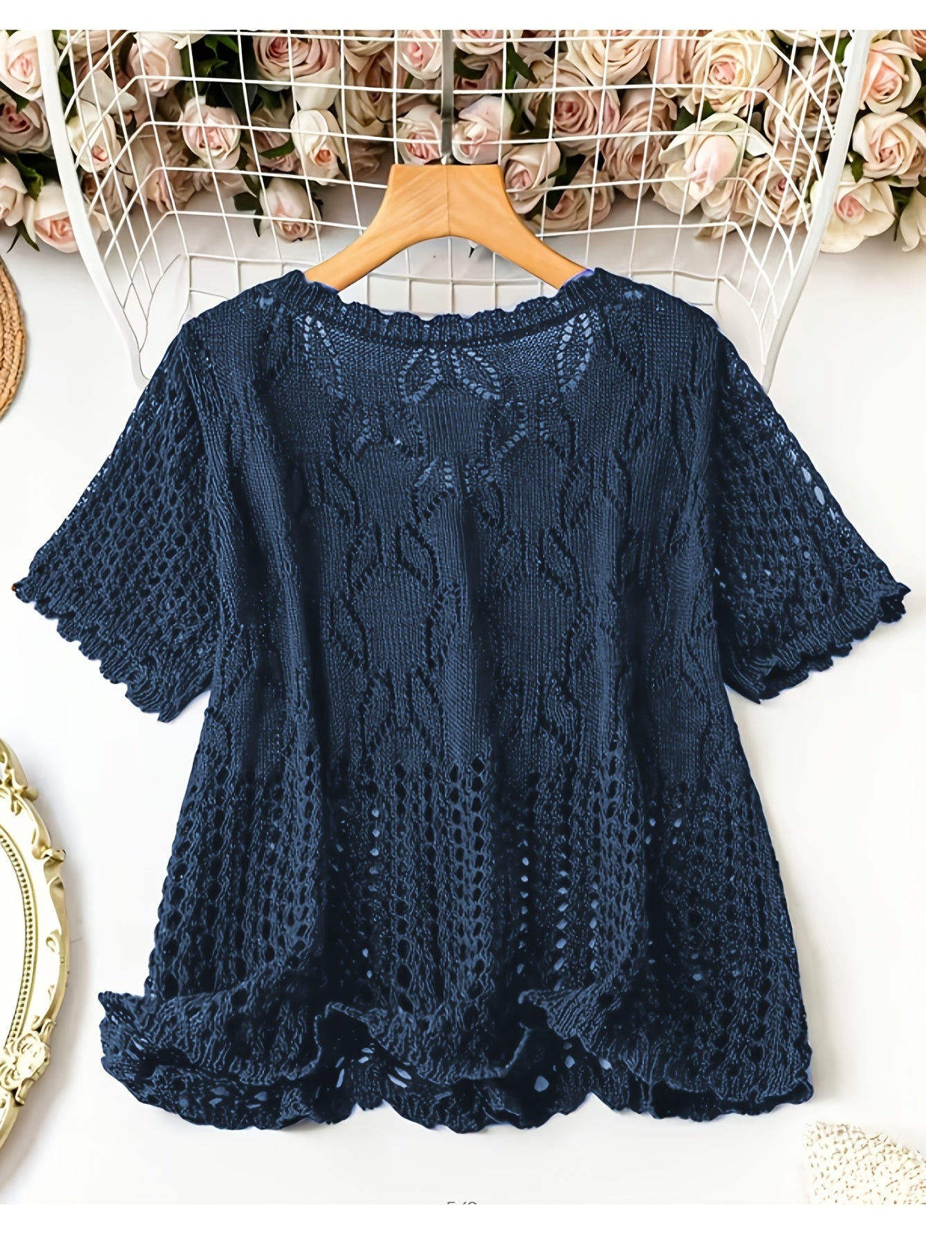 Plus Size - Large Size Women'S Casual Cardigan Light And Thin Short Sleeved Pearl Button, Semi Transparent, Round Neck All Season Versatile Layered Top