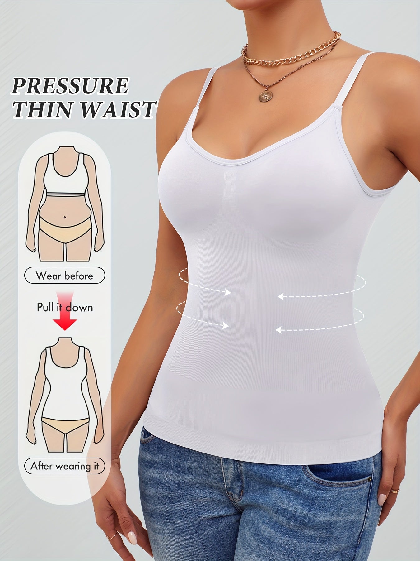 2pcs Women'S Waist Cinching Tank Top, Tight Fitting Waist Cinching Body Shaping Sleeveless Top With Adjustable Shoulder Straps, Body Shaping Tank Top