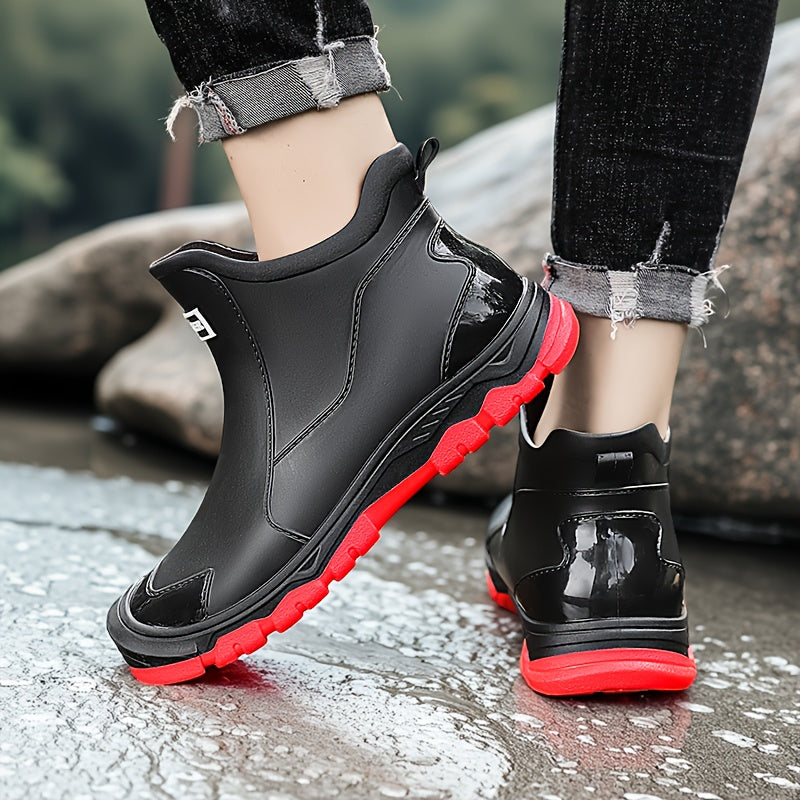 Lightweight, Non-Slip Rain Boots for Couples, Fashionable Short Ankle Footwear Featuring Cushioned Insoles, Breathable Lining, Versatile for Car Washing And Outdoor Activities, Equipped with Durable, Textured Soles That Resist Slipping