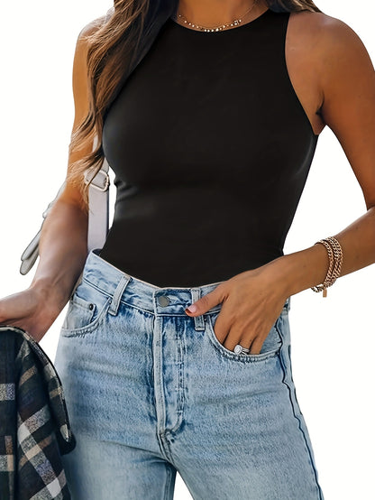 3pcs-Women's Spring And Summer New High-necked Sleeveless Waist And Abdomen Casual Vest, Comfortable And Breathable Fabric, Suitable for Daily Casual Wear, Shopping, Attending Parties, Parties, Dating, All Seasons