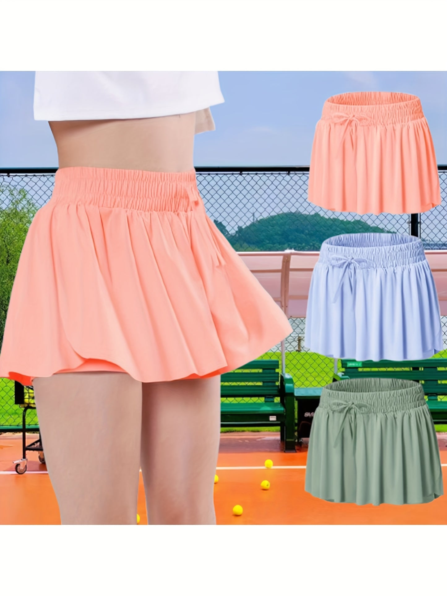 EXARUS 3-Pack Girls Flowy Shorts 2-In-1 Preppy Butterfly Skirt with Spandex Lining for Cheerleading Sports Fitness Teen Trendy Skirt Pants