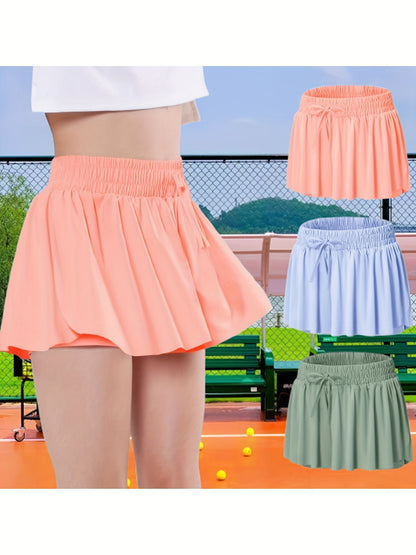 EXARUS 3-Pack Girls Flowy Shorts 2-In-1 Preppy Butterfly Skirt with Spandex Lining for Cheerleading Sports Fitness Teen Trendy Skirt Pants