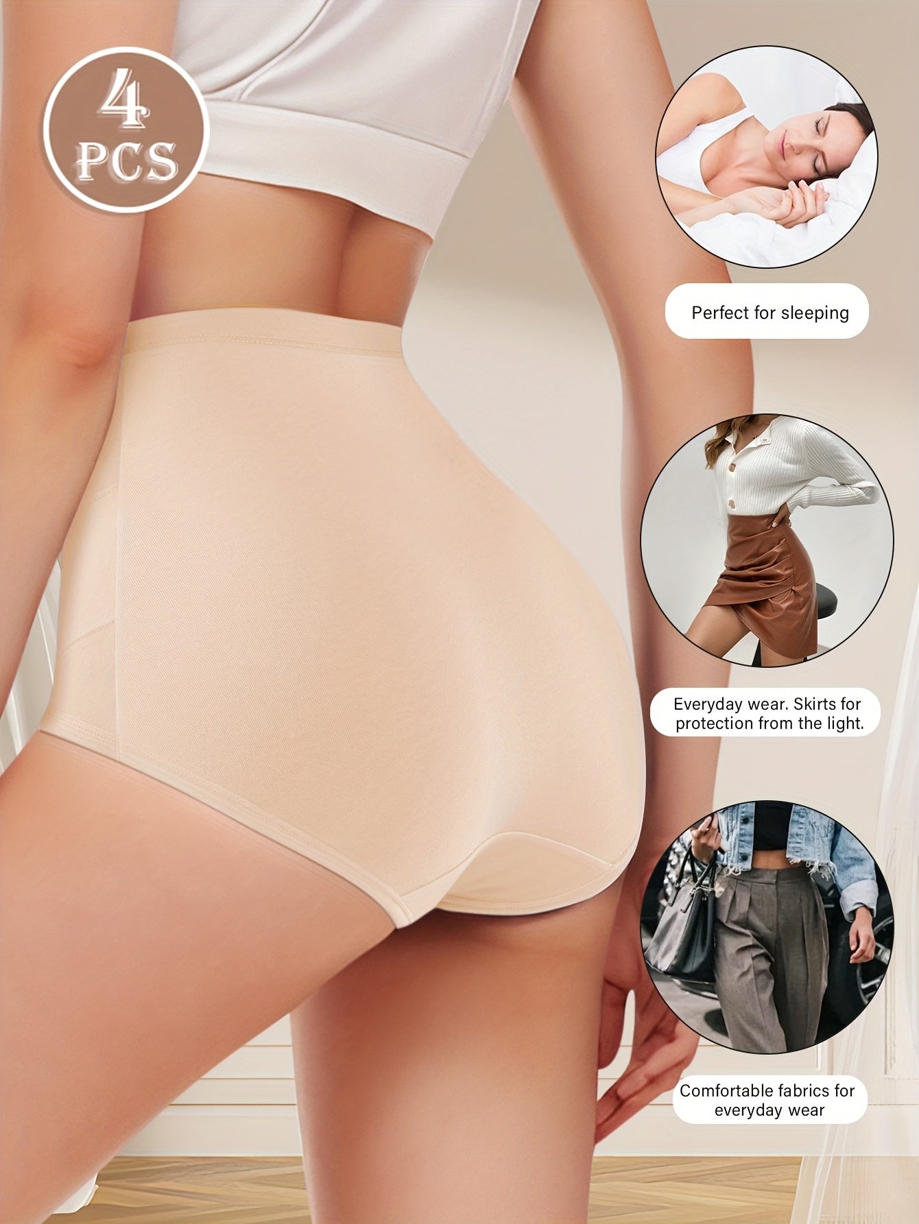 [4-Pack High-Waisted Briefs] 4-Pack High-Waisted Women's Briefs Tummy Control & Butt Lift Comfortable & Minimalist Spring/Summer Style Warm Color Palette Women's Underwear