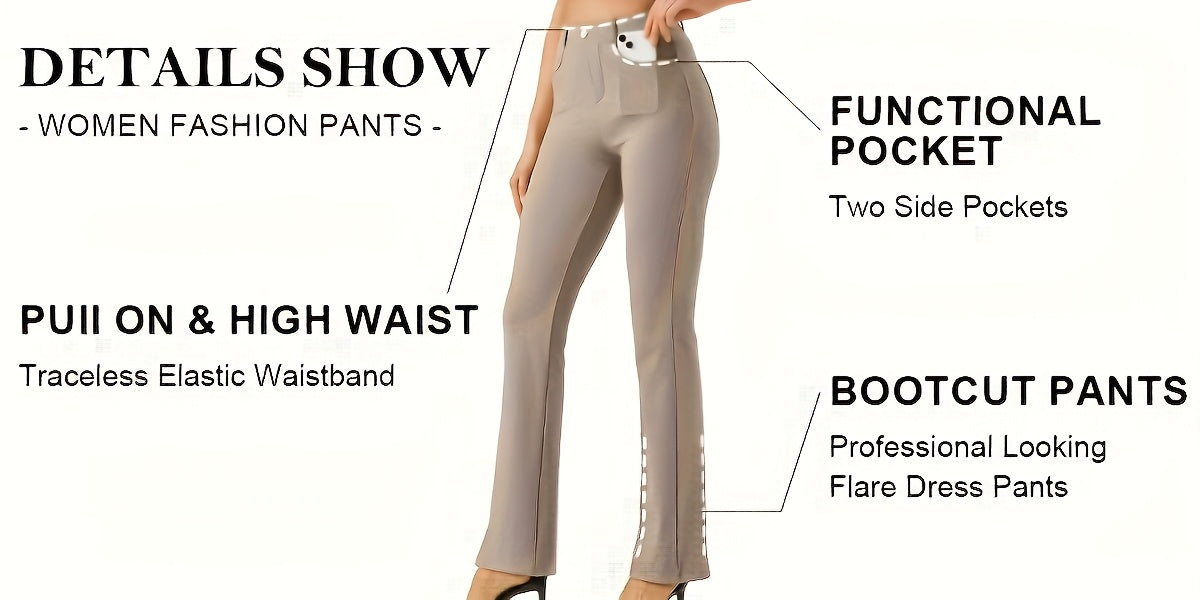 Women'S Work Yoga Dress Pants Flare Leg Stretch Yoga Slacks with 4 Pockets High Waist Tummy Control Soft Comfy Fabric Casual
