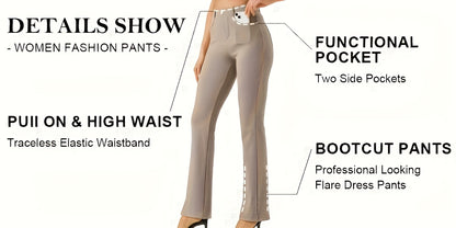 Women'S Work Yoga Dress Pants Flare Leg Stretch Yoga Slacks with 4 Pockets High Waist Tummy Control Soft Comfy Fabric Casual