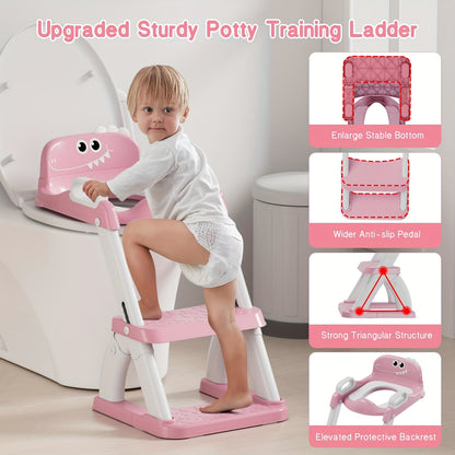 2-In-1 Potty Training Toilet Seat with Detachable Triangular Stable Base, Anti-Splash Protection, Non-Slip Mat And Step Stool - Dinosaur Pattern Color Options, Durable PVC Material for Toddlers, Potty Training Seat