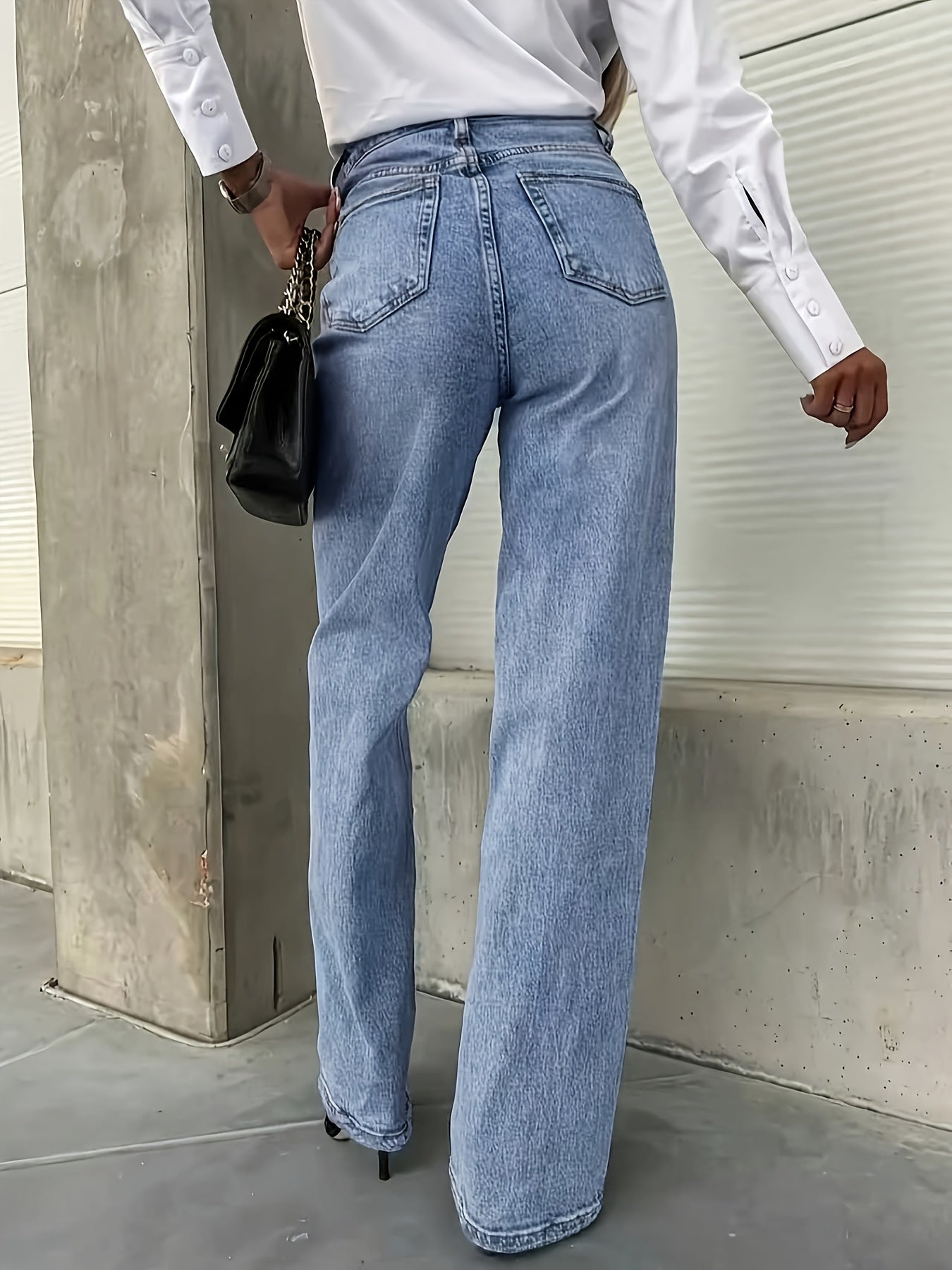 Women's Straight Leg Jeans | Machine Washable, Regular Fit, Mid Waist, Zipper Fly, Solid Color, Ideal for Weekend Casual
