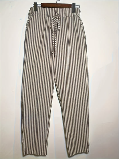 Women's High-Waisted Casual Wide Leg Pants - Lightweight Polyester, Machine Washable, All-Season Comfort with Side Stripe Detailing, 3/4 Length Relaxed Fit for Casual Attire, Comfy Pants, Versatile Wardrobe Staple, Stylish Stripe Detailing, Durable Constr