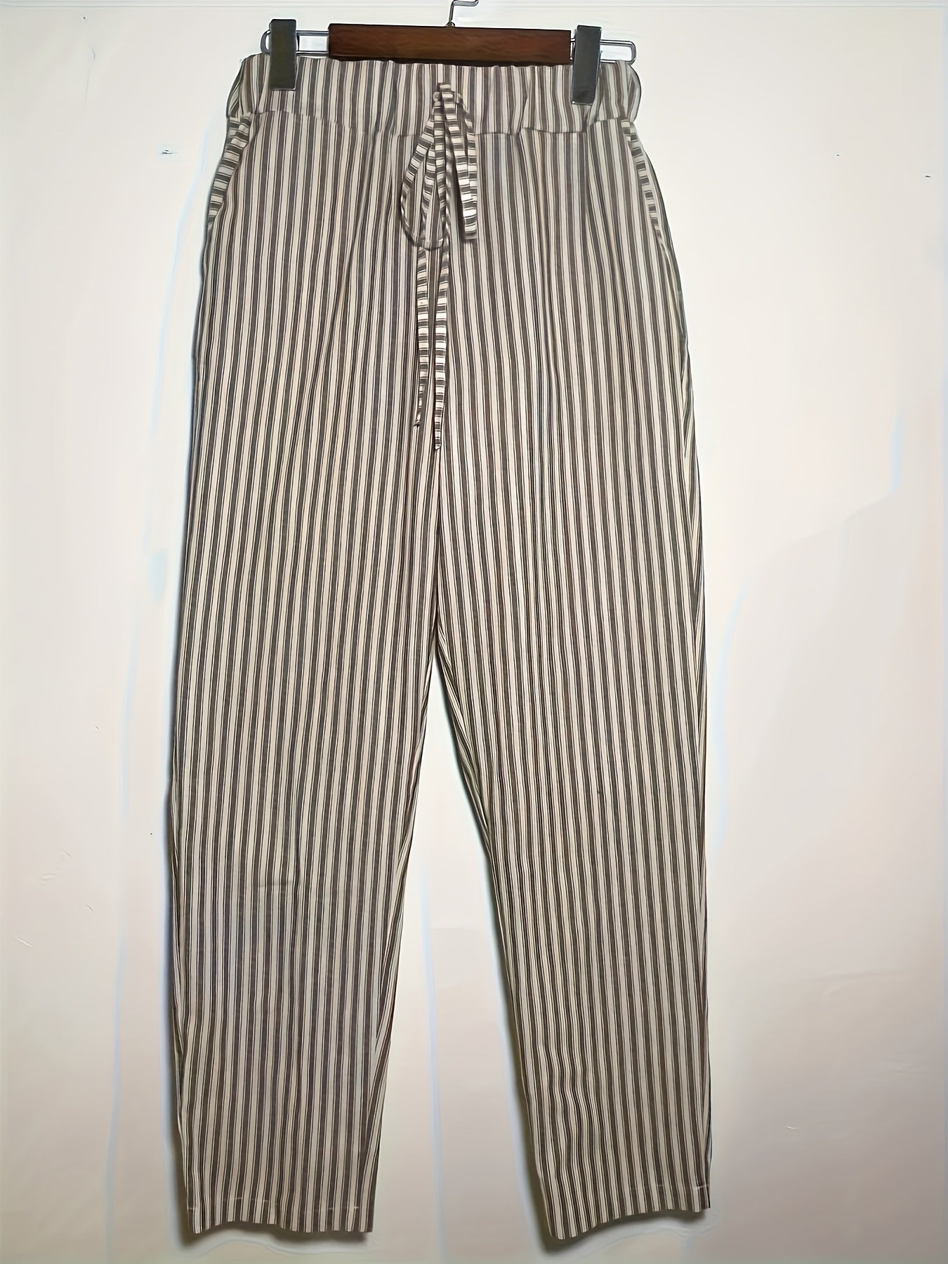 Women's High-Waisted Casual Wide Leg Pants - Lightweight Polyester, Machine Washable, All-Season Comfort with Side Stripe Detailing, 3/4 Length Relaxed Fit for Casual Attire, Comfy Pants, Versatile Wardrobe Staple, Stylish Stripe Detailing, Durable Constr
