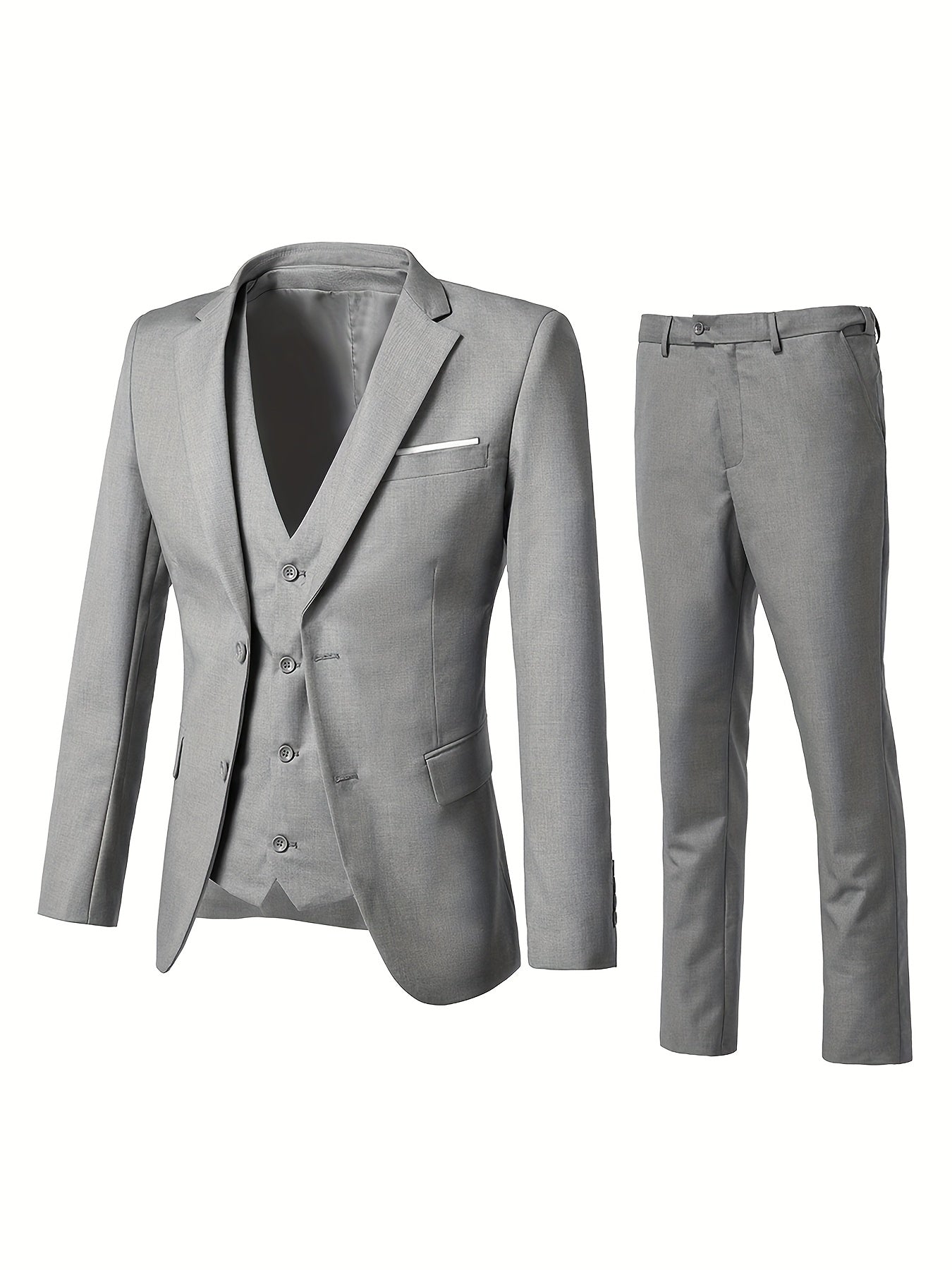 Men's Solid Color Complete 3pcs Suit Set Slim Fit Modern Tailored for Weddings Business Graduation Father's Day Gifting Express Delivery
