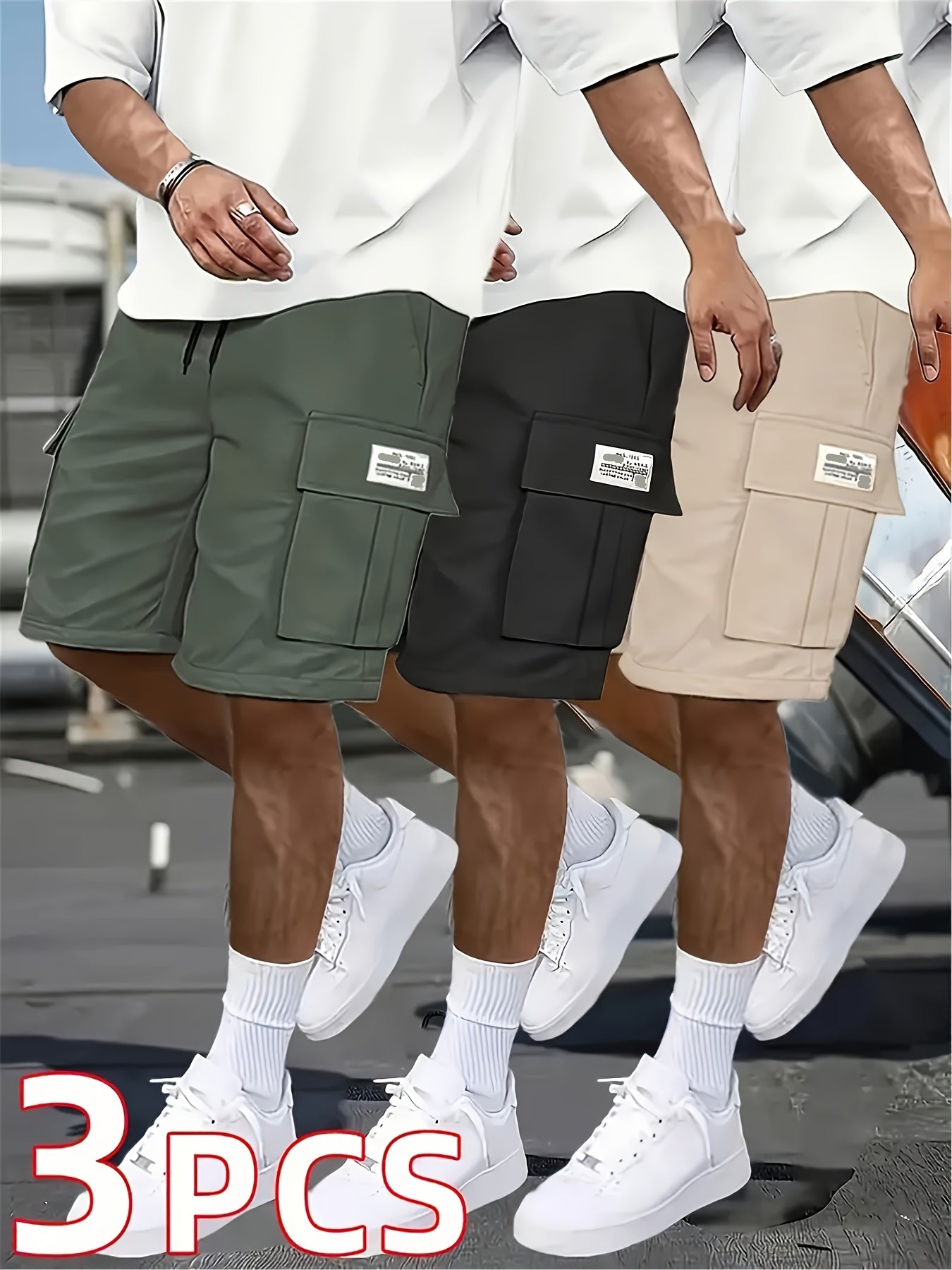 3pcs Set - Men's Shorts, Casual Loose Shorts, Perfect Choice, Large Pocket Workwear Shorts, Summer Workwear Shorts Men's Five Quarter Pants Ins Trendy Straight Leg Casual Five Quarter Shorts Couple Basketball Pants