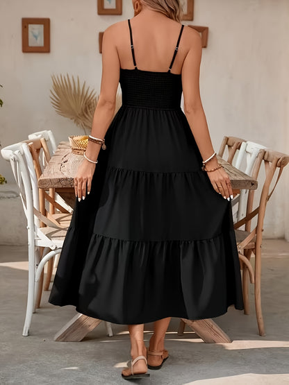 [Elegant Fitted Dress] The New Spring/Summer 2026 Halter Layered Waist-Cinching Solid Color Fitted Dress for Women's Wear Is Elegant In Style And Affordable In Price