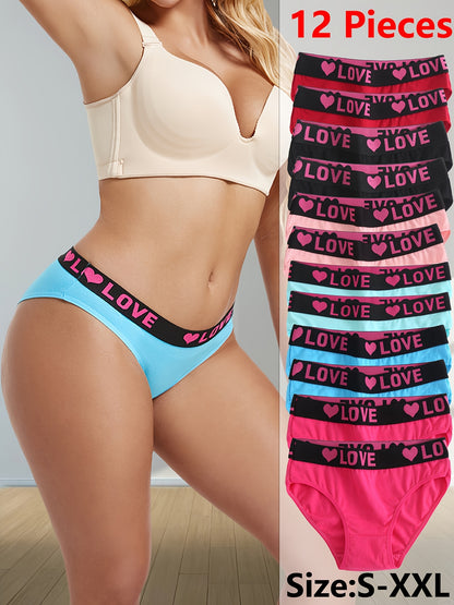 12PCS Seamless Monogrammed Women's Panties, Sexy, Comfortable, Breathable And Stretchy Underwear Panties