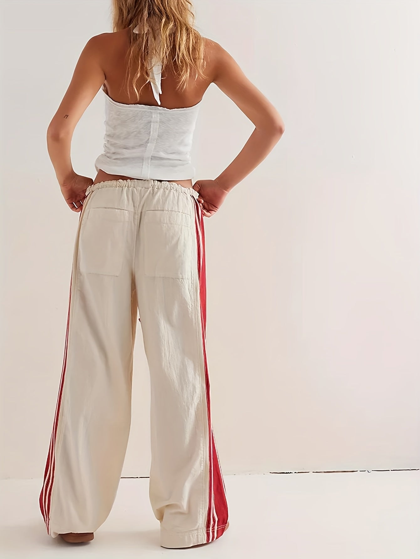 Womens Side Striped Pants Wide Leg Drawstring High Waist Sweatpants Hudson Canyon Stripe Pants with Pockets