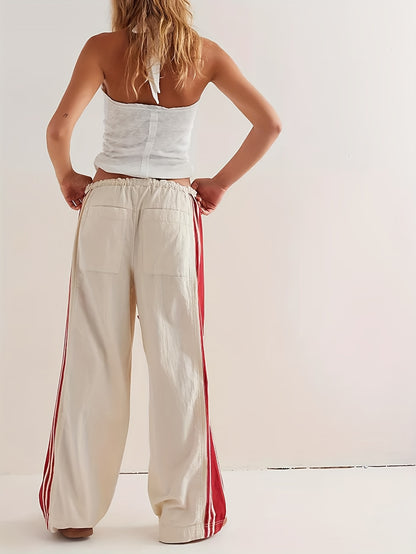 Womens Side Striped Pants Wide Leg Drawstring High Waist Sweatpants Hudson Canyon Stripe Pants with Pockets