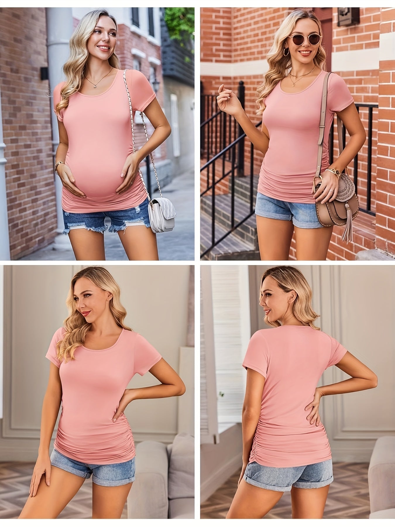 3 Packs Womens Maternity Shirts Side Ruched Pregnancy Tee Top Tunic Blouse Casual Mama Clothes