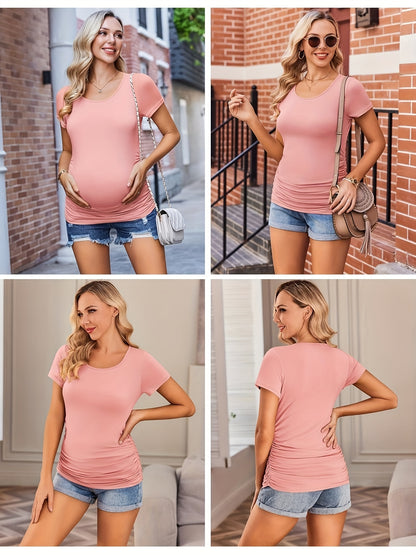 3 Packs Womens Maternity Shirts Side Ruched Pregnancy Tee Top Tunic Blouse Casual Mama Clothes