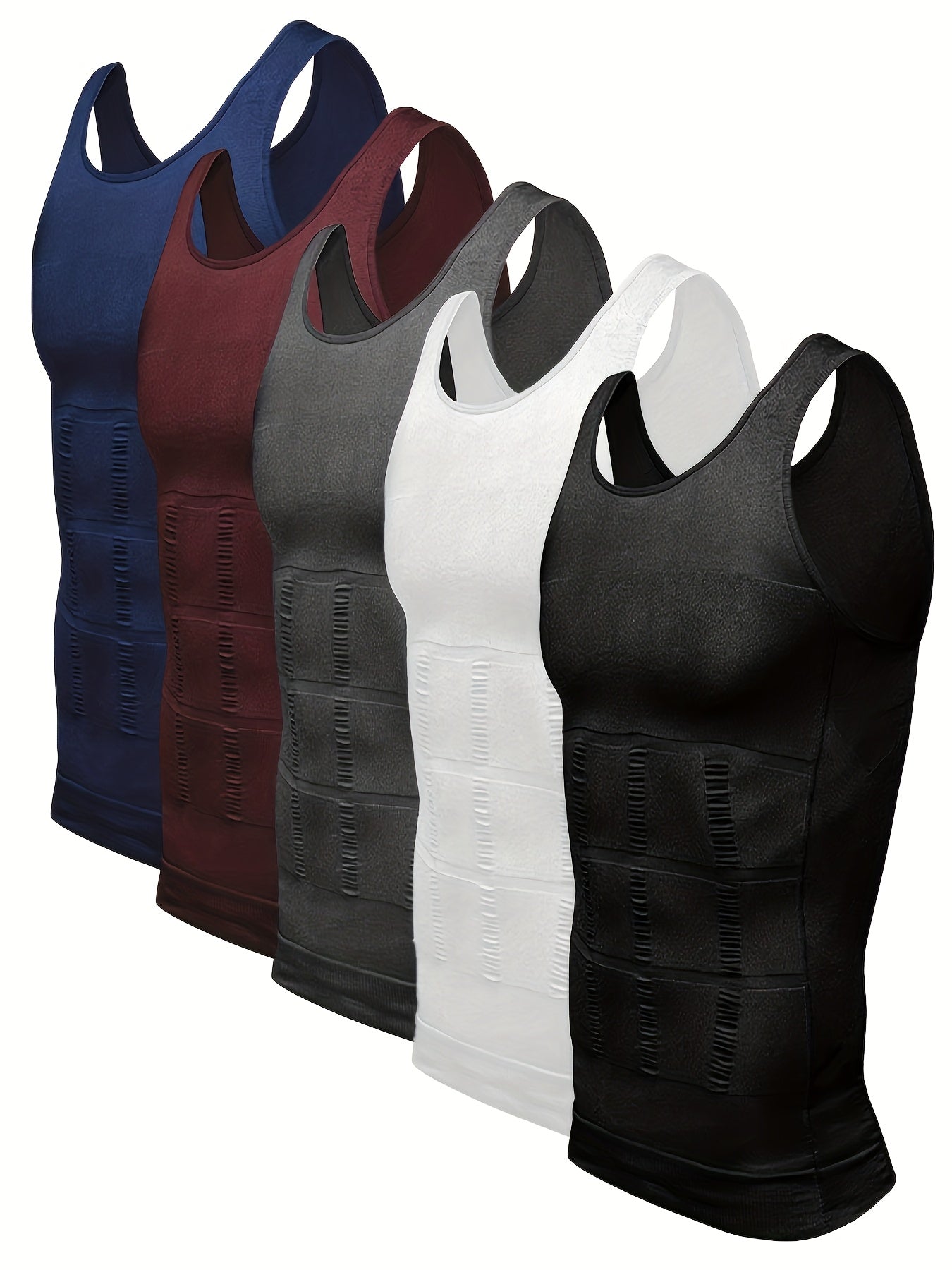 5pcs Men's Compression Shirt for Body Shaper Slimming Vest Tight Tummy Control Underwear Workout Tank Top Abs Abdomen Muscle Undershirts Shapewear Gynecomastia Shirt for Men,  Body Shaping, Fitted Undershirt, Sleeveless Design, Breathable Fabric