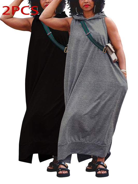 Black+gray Polyester Long-Sleeve Sleeveless Dress - product view 1