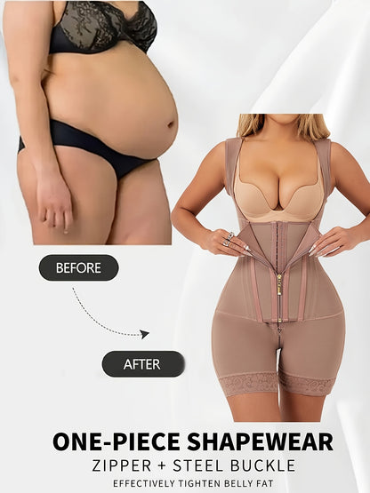 Women's 2-in-1 Adjustable Abdominal Shaping Bodysuit Post-Surgery Abdominal Control Full-Body Bodysuit | Leg-Shaping Shorts Hip-Lifting Zipper-Style Butt Lifter - Suitable for Daily Wear And Exercise | Strong Support Lines, Waist Shaping Garment