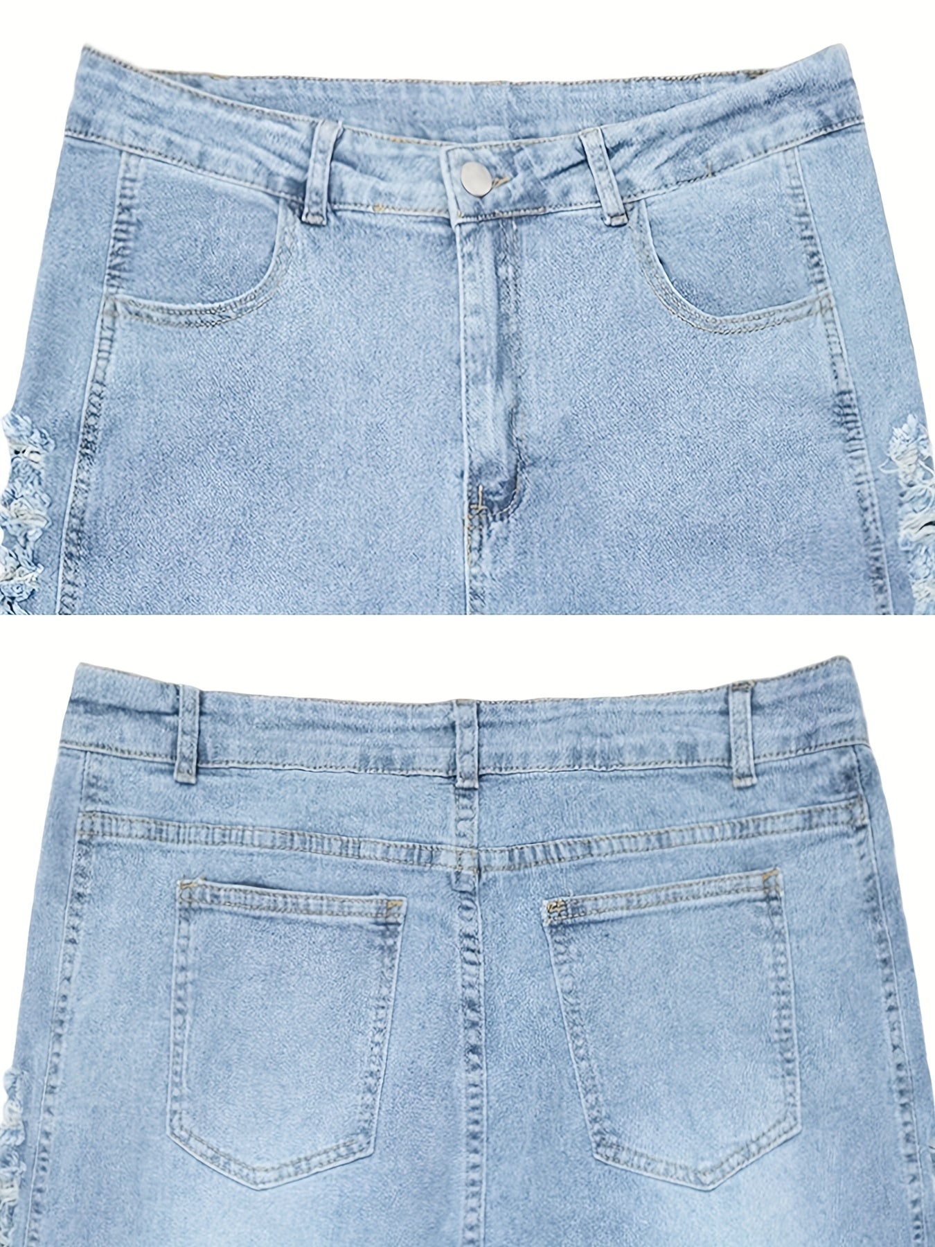 Extra Large Size Blue Jeans | High Waist Elastic Tight Hip Lifting Sexy Pencil Pants, Ripped Details, All-season, Machine Washable, Comfortable Fabric, Fashionable and Casual