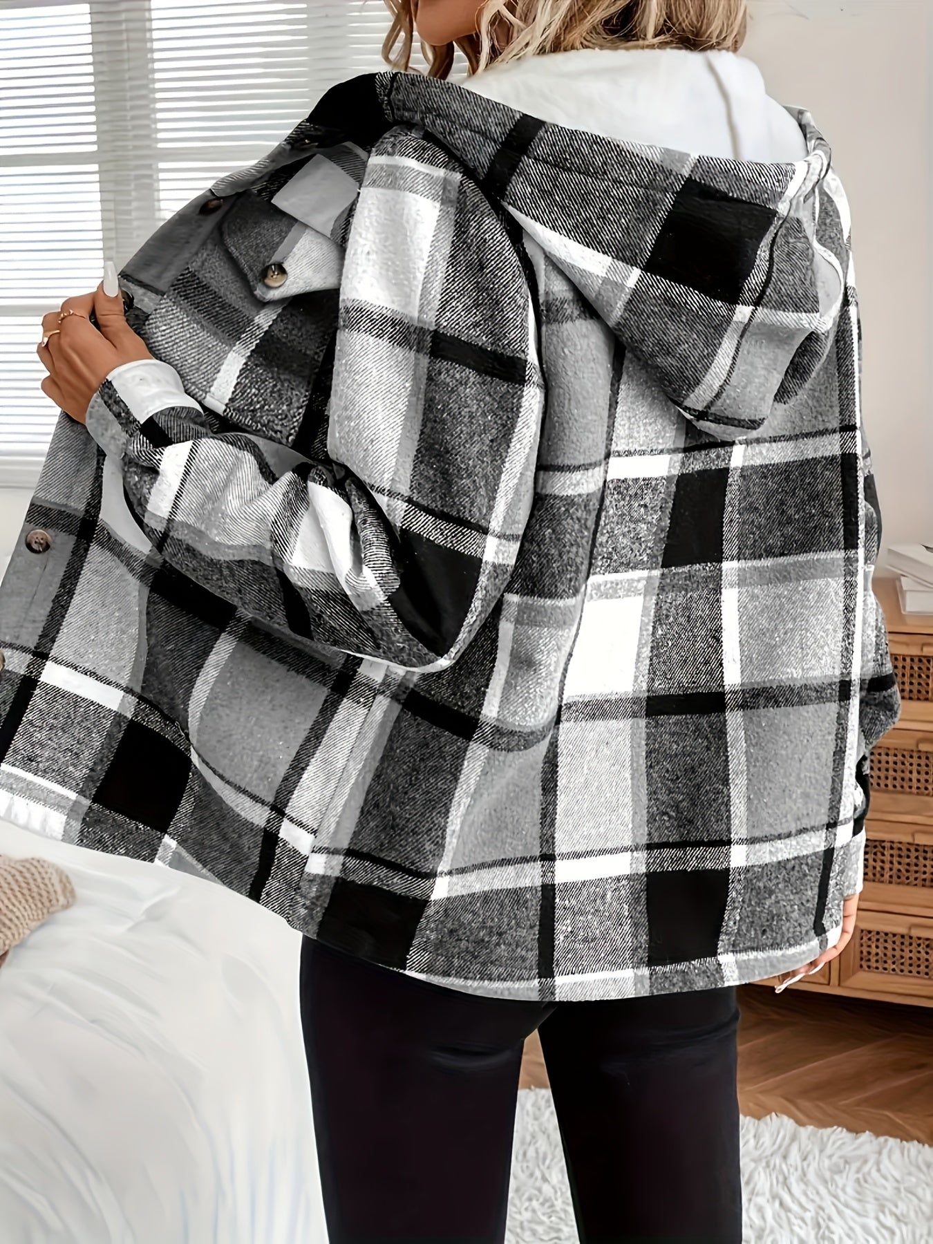 Women'S Winter Clothes, Plaid Flannel Shirt Jacket Longline, Fleece Lined Warm Coat, Oversized Casual Outerwear