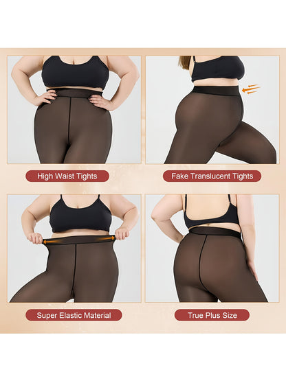 1pc Women's Winter Plus Size Warm Pantyhose - Autumn And Winter Fleece-lined Leggings, Soft Stretch, High-waisted Design, Translucent Slim-fit Tights - For Women - Suitable for Fall & Winter - Perfect Gift for Fashionable Ladies