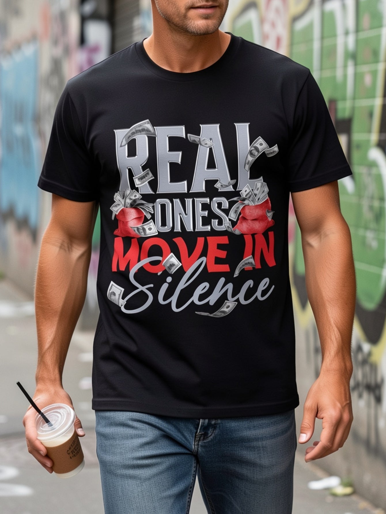 Men'S Tee - Striking Currency Design, Playful And Motivational Style - Summer Men'S Trendy Short Sleeve Relaxed Fit, Text Print, Soft Breathable Material, Everyday Wear, Perfect Present