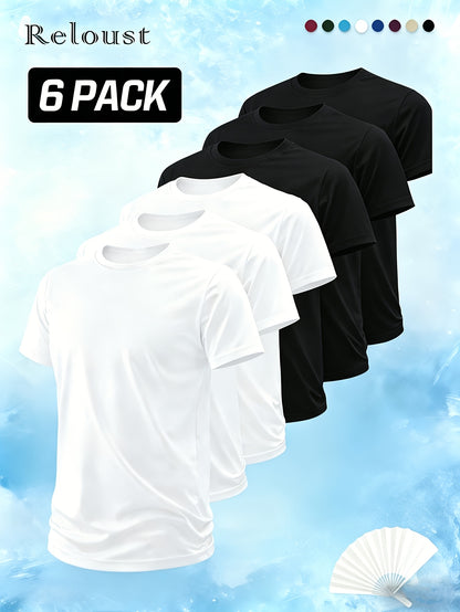 6pcs Men'S Crewneck Short Sleeve T-Shirts | Solid Color, Breathable Cooling Quick-Drying, Casual Fashion Tees, Versatile Summer Mens Clothes, Everyday Comfortable Fit, Perfect Gifts For Boyfriend, Easter Selection