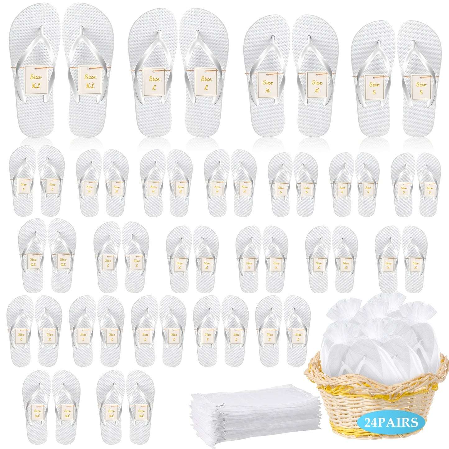 24 Pairs Flip Flops Bulk for Wedding Guest Slippers Wedding Flip Flops with Cards Bags for Wedding Pool Beach Party (White), Women Shoes