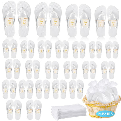 24 Pairs Flip Flops Bulk for Wedding Guest Slippers Wedding Flip Flops with Cards Bags for Wedding Pool Beach Party (White), Women Shoes