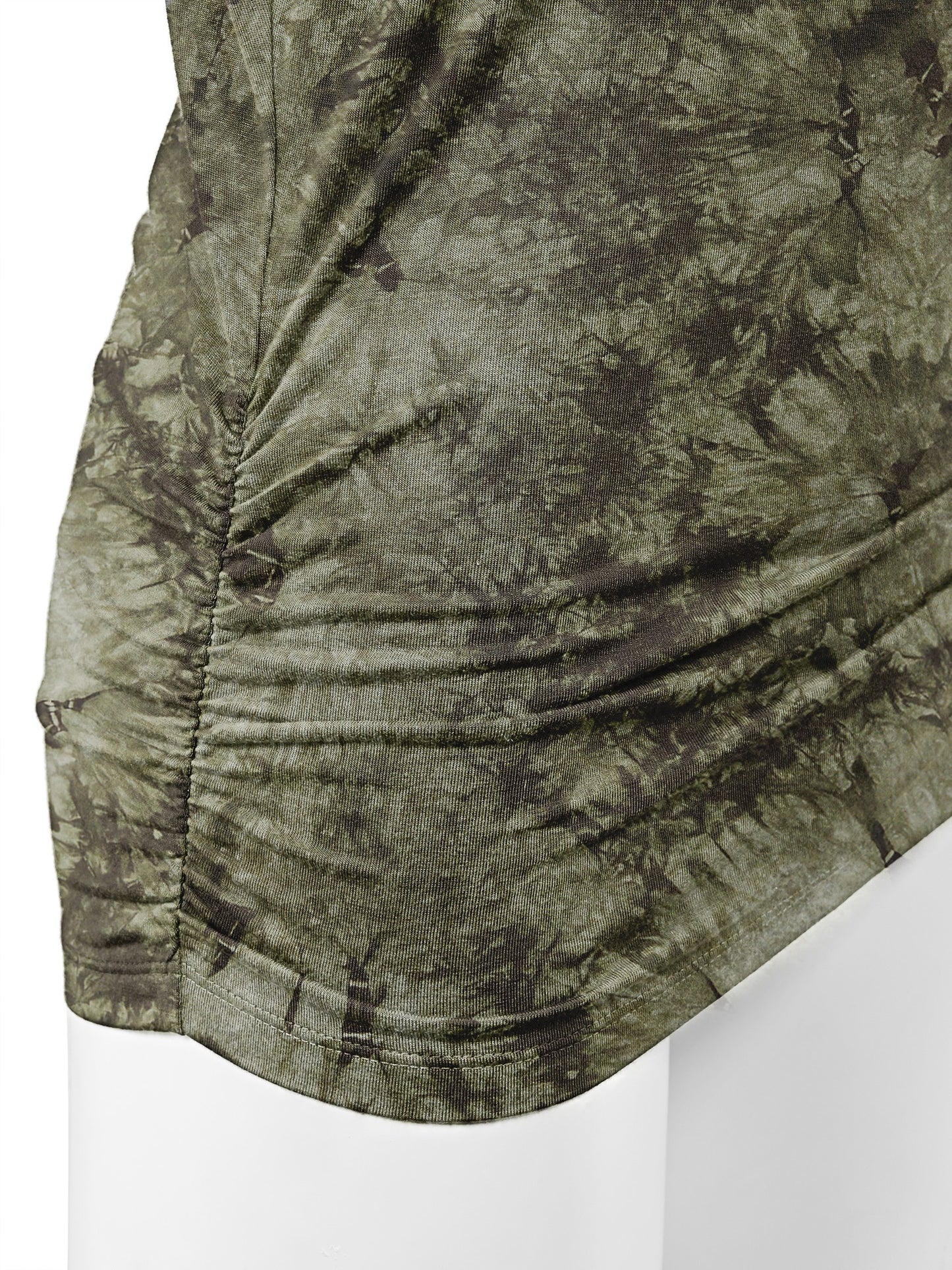 Women's Short Sleeve V Neck Tie-Dye Dolman Top w/Side Shirring
