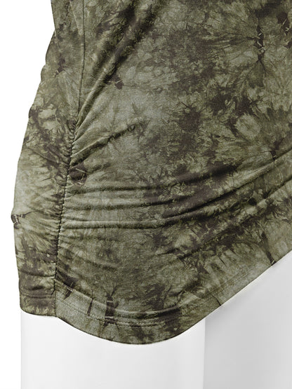 Women's Short Sleeve V Neck Tie-Dye Dolman Top w/Side Shirring